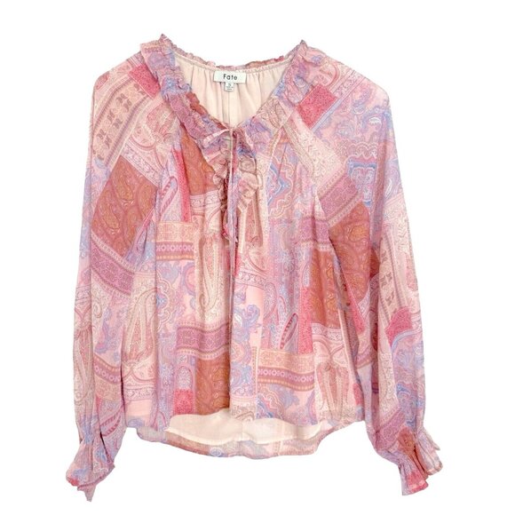 Fate Pink Printed Peasant Blouse Size Small - Picture 1 of 4